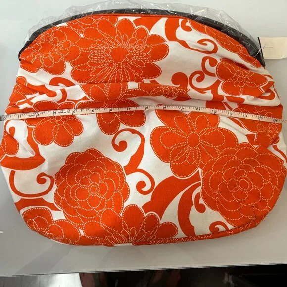 NWT Saks Fifth Avenue Orange White Floral Fabric Shoulder Bag Slouch Hobo Lined. - Picture 7 of 9